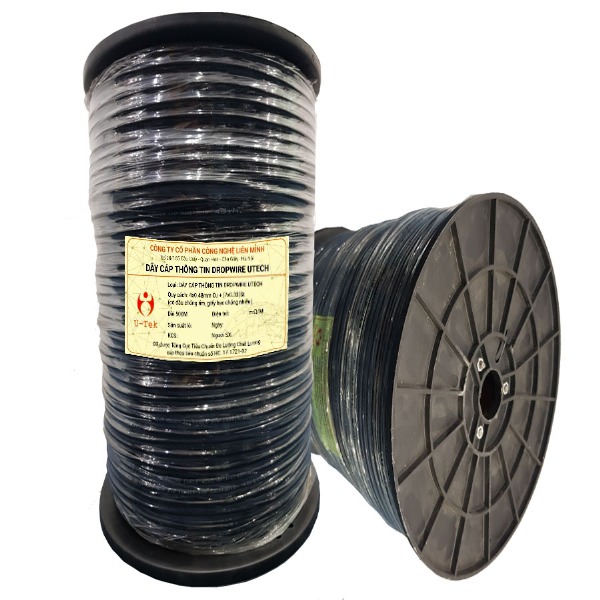 (CUỘN 500 M) Cáp Tín Hiệu UTECH ( 4 sợi đồng - 1 sợi cáp gia cường, có băng nhôm , Dầu chống ẩm) - ĐEN